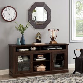 Modern TV Stand for up to 65 Inch TVs, Entertainment Center Farmhouse TV Cabinet Media Console Table with Glass Doors for Living Room (Color: as Pic)