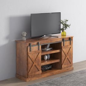 Farmhouse Sliding Barn Door TV Stand for TV up to 65 Inch Flat Screen Media Console Table Storage Cabinet Wood Entertainment Center Sturdy Ranch Rusti (Default: Default)