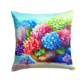 Hydrangeas in Watercolor Throw Pillow Machine Washable, Indoor Outdoor Decorative Pillow for Couch, Bed or Patio, 18Hx18W (Default: Default)
