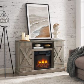 American retro TV Stand Farmhouse Classic Media TV Stand Antique Entertainment for TV up to 50" with Open and Closed Storage Space, Gray Wash (Color: Gray Wash, With Fireplace Insert: Yes)