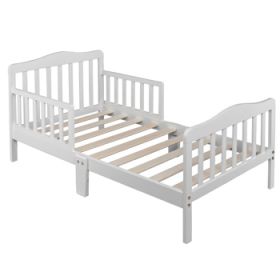Stylish Wooden Toddler Bed - Durable Construction, Guardrails for Safety, Easy Assembly, Perfect for Kids' Bedroom Furniture (Color: White)