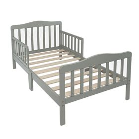 Stylish Wooden Toddler Bed - Durable Construction, Guardrails for Safety, Easy Assembly, Perfect for Kids' Bedroom Furniture (Color: Gray)