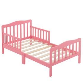 Stylish Wooden Toddler Bed - Durable Construction, Guardrails for Safety, Easy Assembly, Perfect for Kids' Bedroom Furniture (Color: Pink)