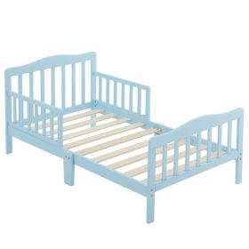 Stylish Wooden Toddler Bed - Durable Construction, Guardrails for Safety, Easy Assembly, Perfect for Kids' Bedroom Furniture (Color: Blue)