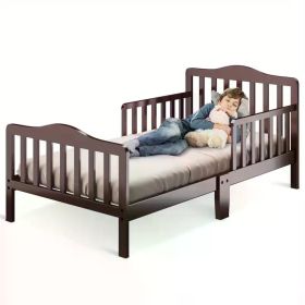Stylish Wooden Toddler Bed - Durable Construction, Guardrails for Safety, Easy Assembly, Perfect for Kids' Bedroom Furniture (Color: Brown)