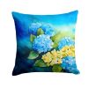 Hydrangeas in Watercolor Throw Pillow Machine Washable, Indoor Outdoor Decorative Pillow for Couch, Bed or Patio, 14Hx14W