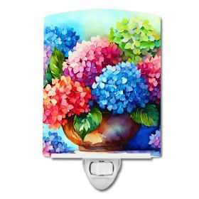 NEW Hydrangeas in Watercolor Ceramic Night Light Compact, UL-Certified, Ideal for Bedroom, Bathroom, Nursery, Hallway, Kitchen, 6x4x3, Multicolor (Default: Default)