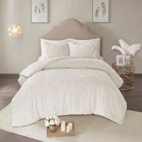 3-Piece Tufted Cotton Chenille Medallion Comforter Set (Color: as Pic)