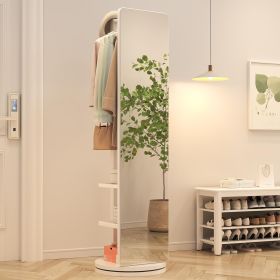 Full-length mirror solid wood + rubber wood + glass, 65.7*17.7in(mirror width:13.7in) Large mirror for viewing the whole body (Color: White)
