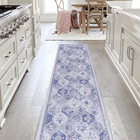 LOOM & LUXE 2'6''x10' Blue Runner, Washable Rug, Low-Pile, Non-Slip, Non-Shedding, Foldable, Kid & Pet Friendly - Area Rugs for living room, bedroom (Color: as Pic)