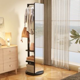 Full-length mirror solid wood + rubber wood + glass, 65.7*17.7in(mirror width:13.7in) Large mirror for viewing the whole body (Color: black)