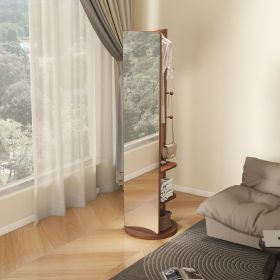 Full-length mirror solid wood + rubber wood + glass, 65.7*17.7in(mirror width:13.7in) Large mirror for viewing the whole body (Color: Walnut)