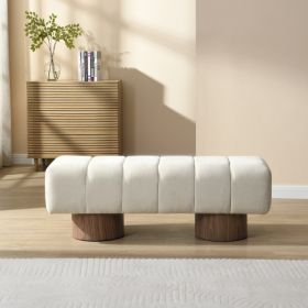 Upholstered Dining Bench For Dining Room, No-Assembly End Of Bed Entryway Bench Ottoman For Bedroom Living Room, Beige Chenille Fabric Stool Top Wood (Color: Beige)