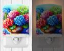NEW Hydrangeas in Watercolor Ceramic Night Light Compact, UL-Certified, Ideal for Bedroom, Bathroom, Nursery, Hallway, Kitchen, 6x4x3, Multicolor