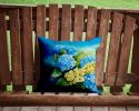 Hydrangeas in Watercolor Throw Pillow Machine Washable, Indoor Outdoor Decorative Pillow for Couch, Bed or Patio, 14Hx14W