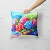 Hydrangeas in Watercolor Throw Pillow Machine Washable, Indoor Outdoor Decorative Pillow for Couch, Bed or Patio, 18Hx18W