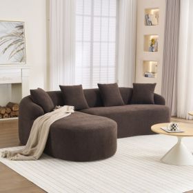 LY-022 Full Compression Sponge L-Shape Sectional Sofa, Brown Modular Chaise Chenille Couch, 30D High-Density For Apartment Living Room, 900 Lbs. (Color: Brown)
